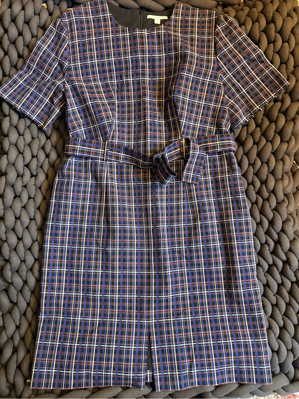 Boss Ditania Klien Blue Fantasy Plaid Belted Dress. Like new!